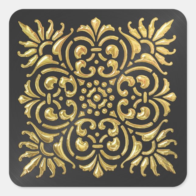 Ornate Black and Gold Embossed Look Sticker (Front)
