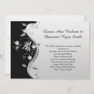 Ornate Black and Silver Floral Reception Only Invitation
