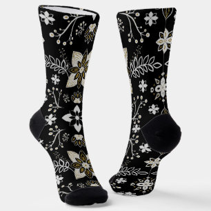 Ornate black and white floral pattern socks