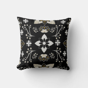 Ornate black and white floral pattern  throw pillow