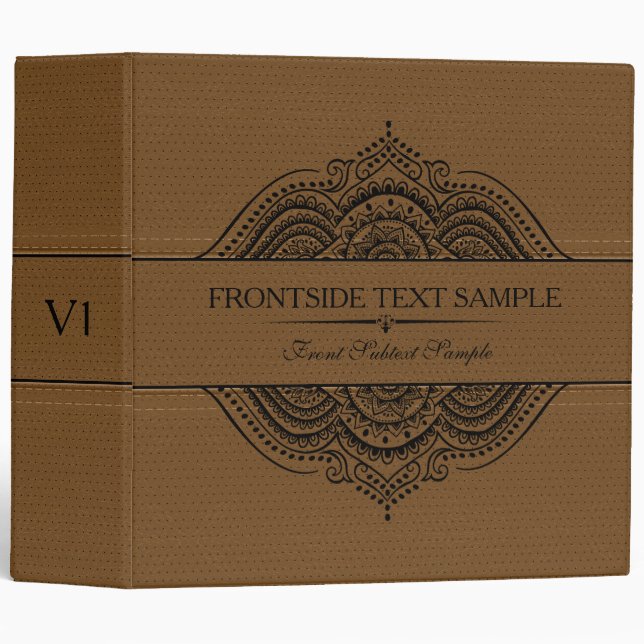 Ornate Black Frame brown Stitched Leather Binder (Front/Spine)