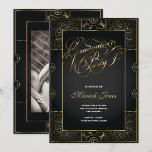Ornate Black/Gold Art Deco GRADUATION Invitation