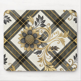 ORNATE BLACK & GOLD PLAID PATTERNS MOUSE PAD
