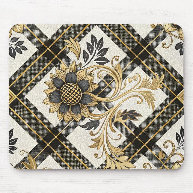 ORNATE BLACK & GOLD PLAID PATTERNS MOUSE PAD (Front)