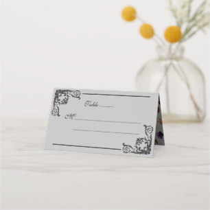 Ornate Black Gothic Flourish Monogram Place Card