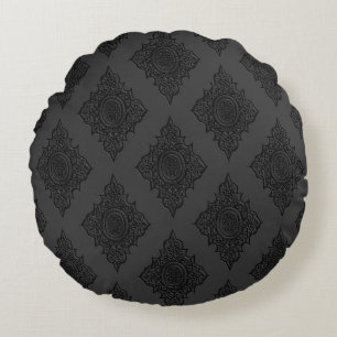 ORNATE BLACK GOTHIC PATTERNS ROUND PILLOW