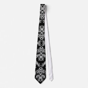 Ornate Black & White Baroque Pattern Tie