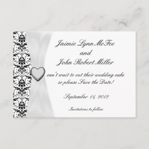 Ornate Black White Damask Save the Date Cards