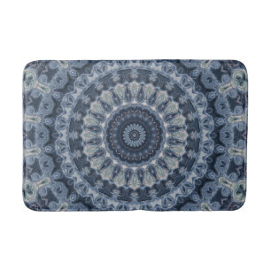 Ornate Blue and Black Medallion Design Bath Mat