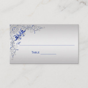 Ornate Blue and Silver Floral Swirls Place Cards
