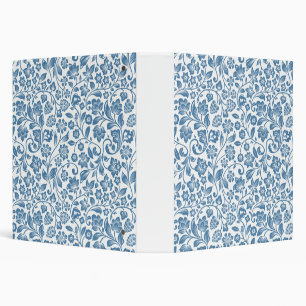 Ornate Blue and White Floral Vines Pattern Binder