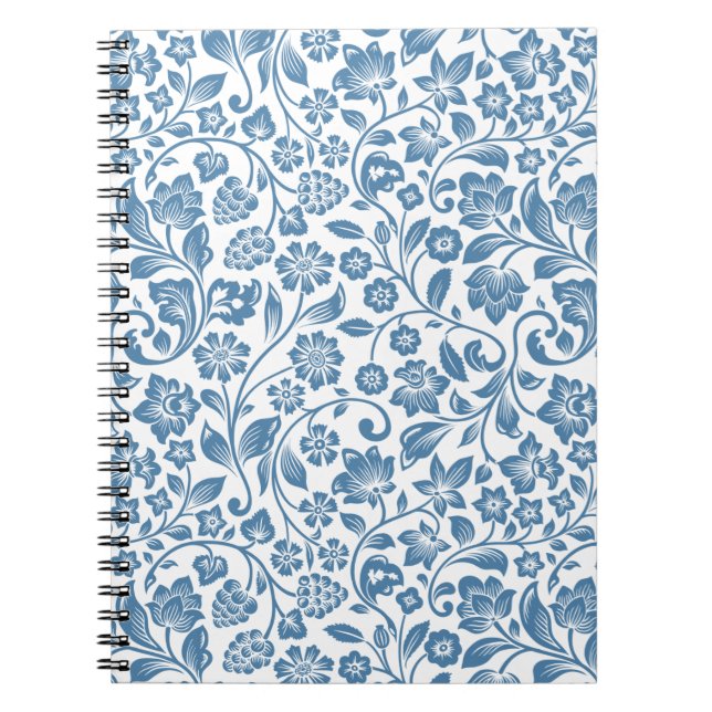 Ornate Blue and White Floral Vines Pattern Notebook (Front)