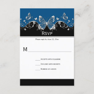 Ornate Blue Black Silver Butterflies RSVP Card