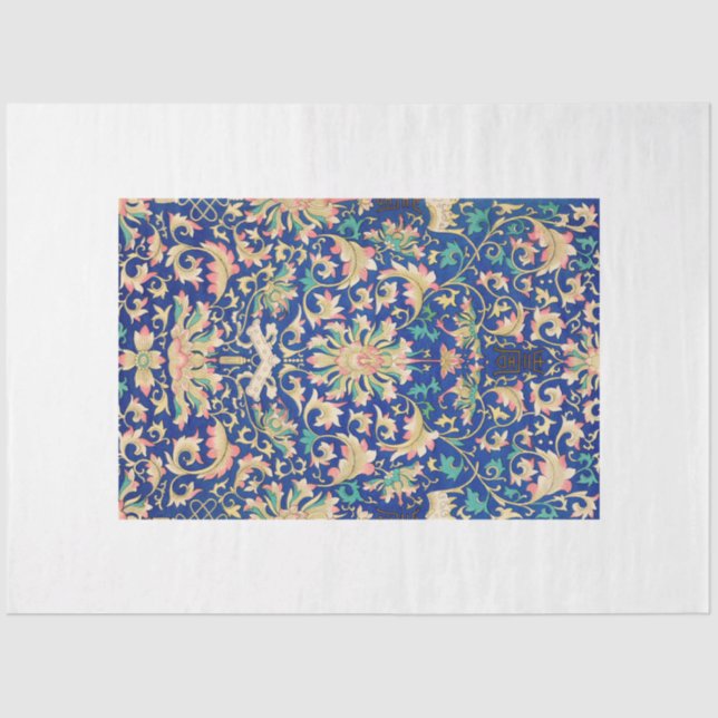 Ornate blue damask wallpaper tissue paper (Front)