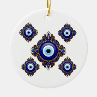 Ornate Blue Evil Eye Sublimation Design Ceramic Ornament