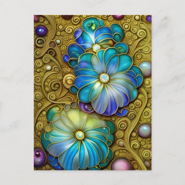 Ornate Blue Flowers Postcard