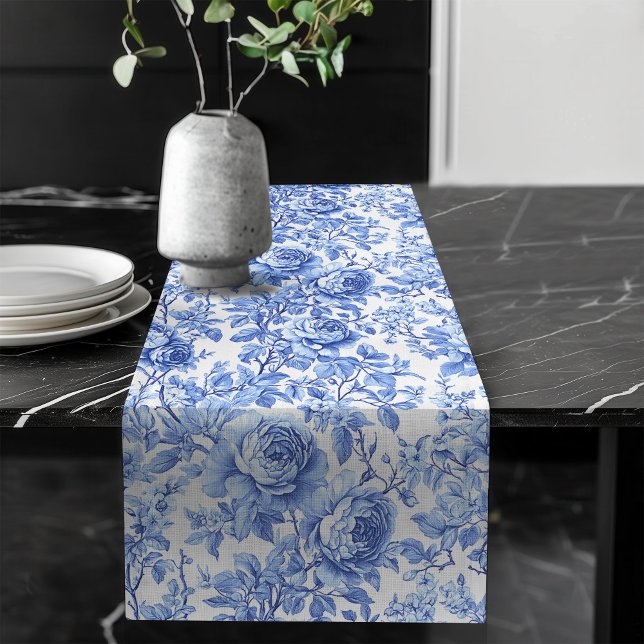 Ornate Blue French Toile Roses Floral Table Runner (Ornate Blue French Toile Roses Floral Table Runner)