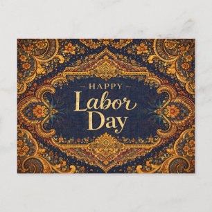 Ornate Blue Gold Scrollwork Happy Labour Day Holiday Postcard