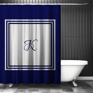Ornate Blue Grey Square Initial Monogram