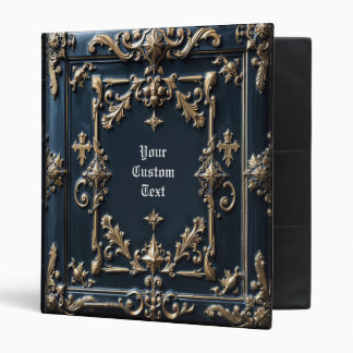 Ornate Blue Leather Custom 3 Ring Binder