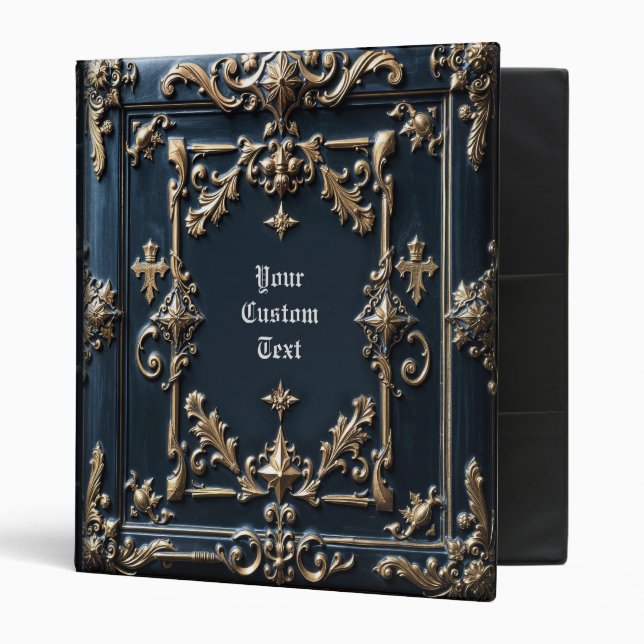 Ornate Blue Leather Custom 3 Ring Binder (Front/Inside)