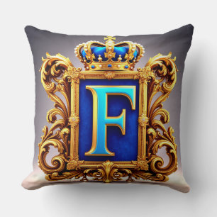 Ornate Blue Letter F Throw Pillow