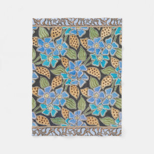 Ornate Blue Periwinkle Floral Classic Art Nouveau Fleece Blanket