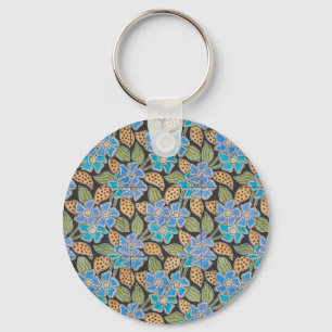 Ornate Blue Periwinkle Floral Classic Art Nouveau Keychain
