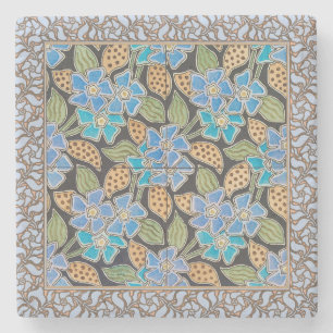 Ornate Blue Periwinkle Floral Classic Art Nouveau Stone Coaster
