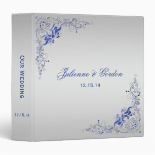 Ornate Blue Silver Floral Swirls Photo Album Binder