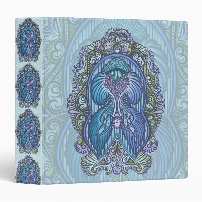 Ornate Blue & Teal Mandala Design Binder (Front/Spine)