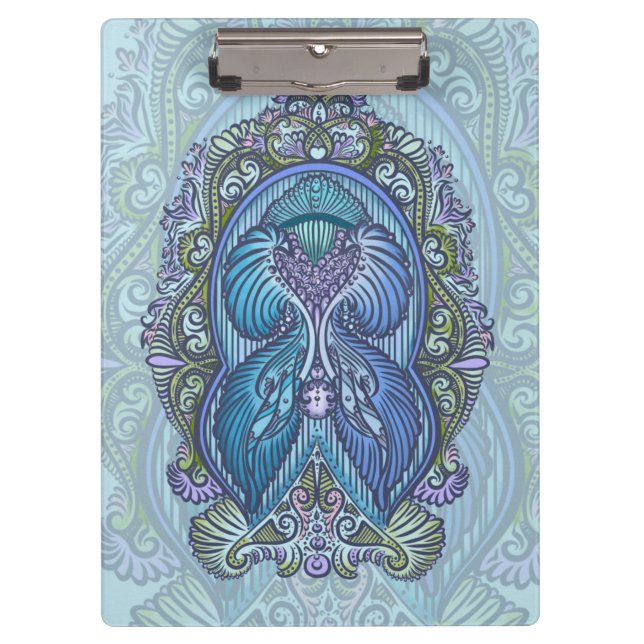Ornate Blue & Teal Mandala Design Clipboard (Front)