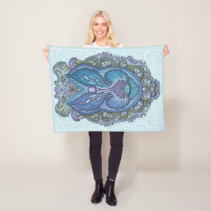 Ornate Blue & Teal Mandala Design Fleece Blanket