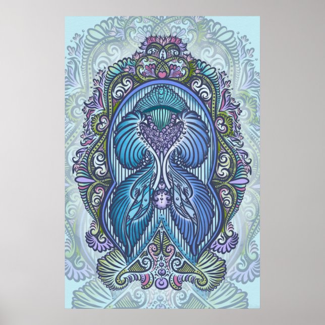 Ornate Blue & Teal Mandala Design Poster (Front)