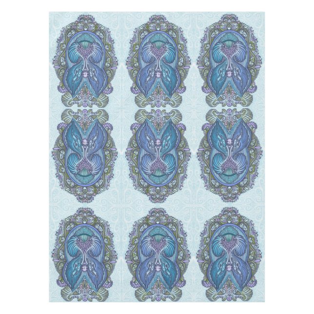 Ornate Blue & Teal Mandala Design Tablecloth (Front)