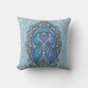 Ornate Blue & Teal Mandala Design Throw Pillow