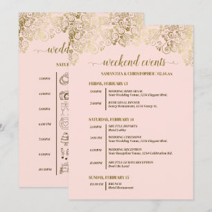 Ornate Blush Pink & Gold Wedding Events & Timeline Program