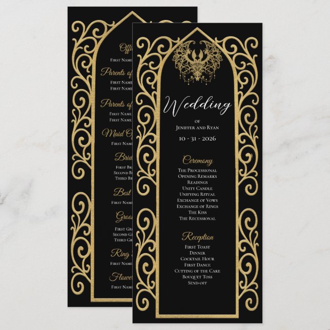 Ornate Border black and gol Gothic Wedding Program (Front/Back)