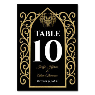 Ornate border black and gold Gothic Wedding Table Number