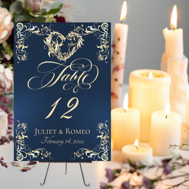 Ornate Border & Heart - Blue Table Number (Creator Uploaded)