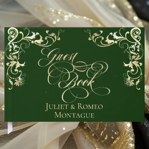 Ornate Border & Heart - Emerald Guest Book