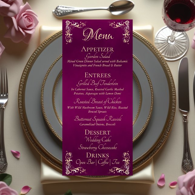 Ornate Border & Heart Monogram - Plum Menu (Creator Uploaded)