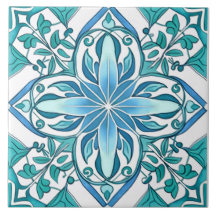 Ornate Botanical Blue Green Mediterranean Azulejo