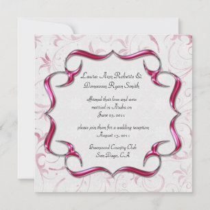 Ornate Bright Pink And Silver Post Wedding Invitation