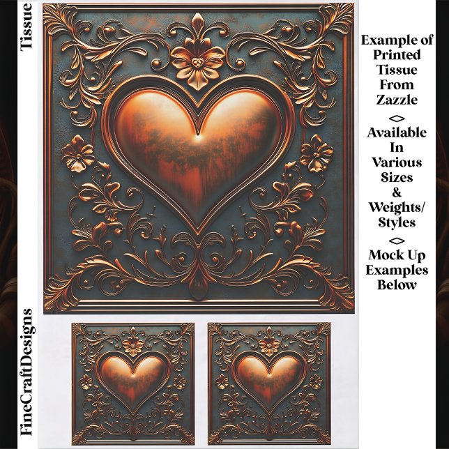 Ornate Bronze Heart Panel/Tile EJ6 Decoupage Tissue Paper (Creator Uploaded)