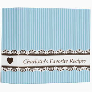 Ornate brown border blue stripes kitchen recipe binder