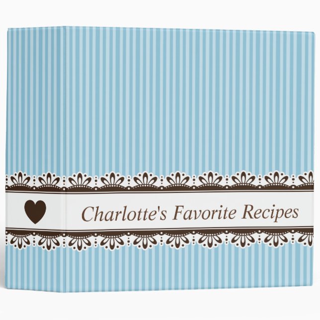 Ornate brown border blue stripes kitchen recipe binder (Front/Spine)