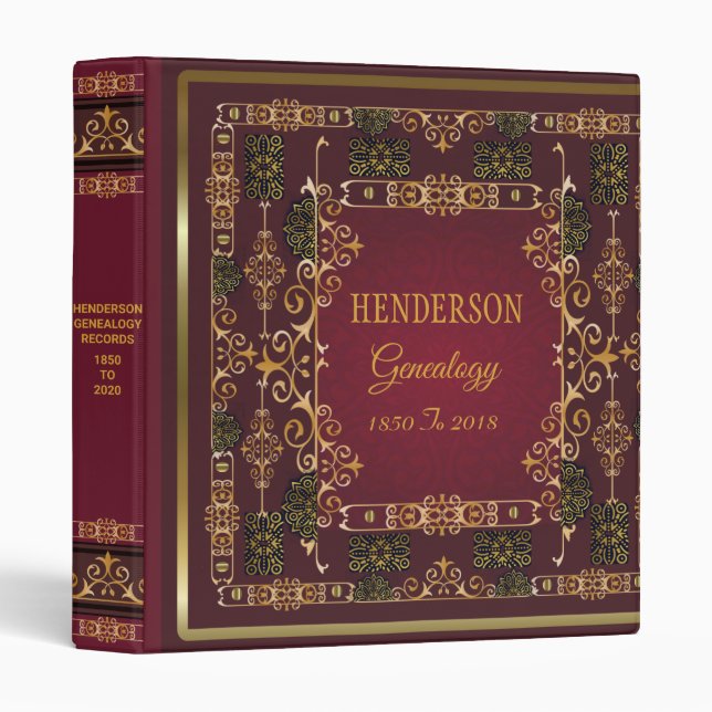 Ornate Burgundy Genealogy Family Tree Binder (Front/Spine)
