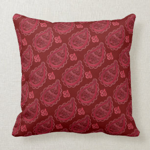 Ornate Burgundy Paisley Pattern Throw Pillow