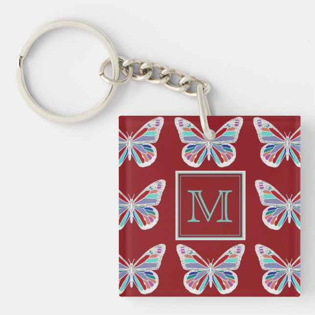 Ornate Butterflies Burgundy Pattern Monogram (Devant)